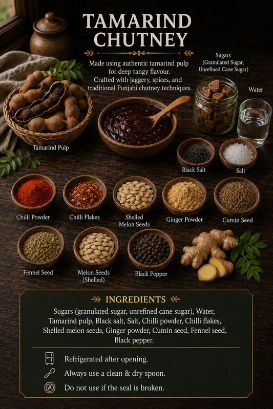 Artisan imli preserve with deep tangy richness and smooth consistency
Traditional Indian tamarind sauce cooked in small handcrafted batches
Vibrant sweet-and-spicy chutney with roasted cumin and chilli flakes
Premium homemade imli chutney with authentic In