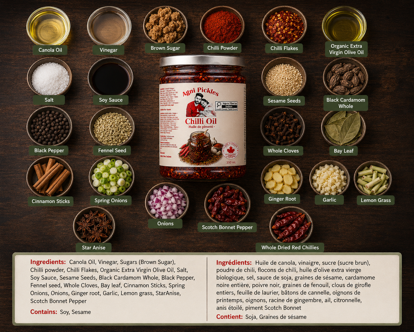 Premium chilli crisp with star anise, cloves, and black cardamom depth
Small-batch spicy oil blend with toasted sesame and smoky chilli warmth