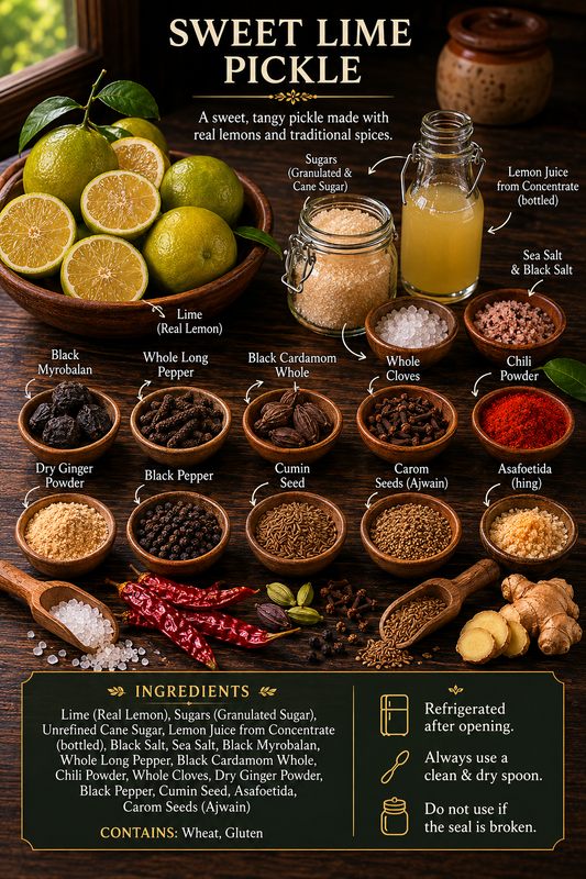 Sweet citrus preserve crafted for easy digestion and everyday comfort
Punjabi-style sweet lime delicacy prepared without added oil
Stomach-soothing lime preserve with naturally balanced sweetness