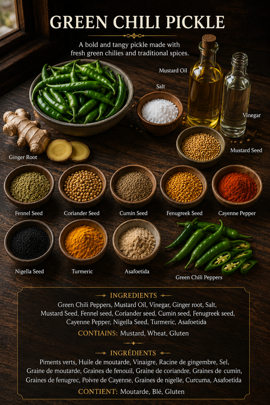 Auhentic Indian spices to make green chilli achar with mustard oil