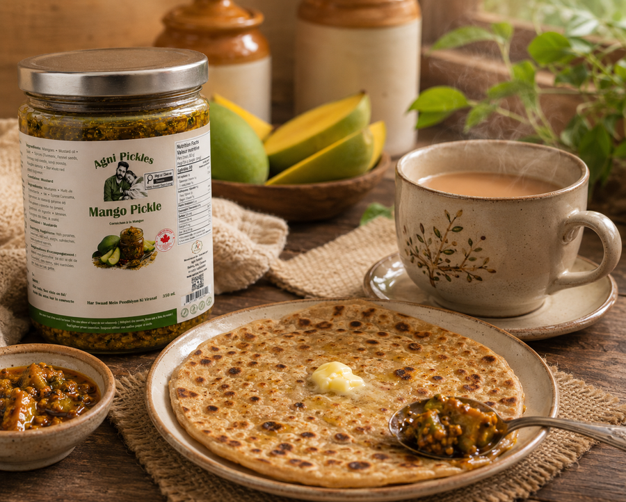 Punjabi paratha served with tea