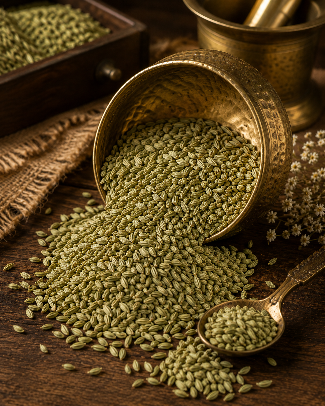Rustic fennel seed harvest display