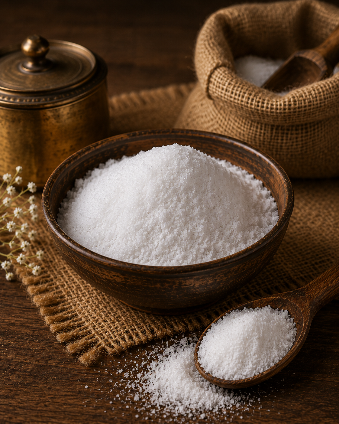 Rustic kitchen still life with salt