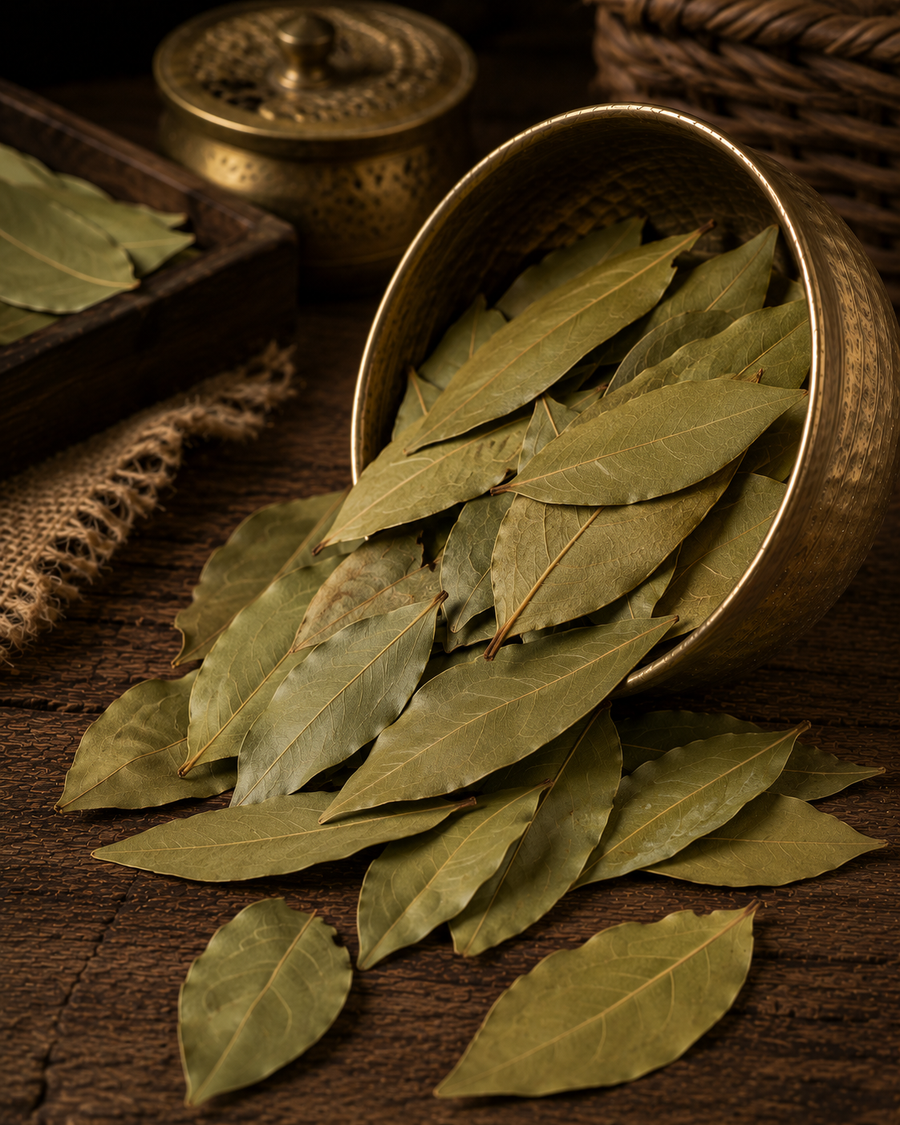 Rustic still life with bay leaves