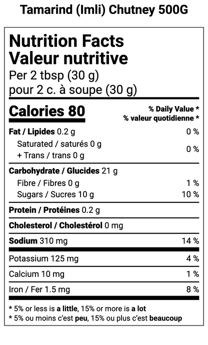 Nutrition fact, label
Sweet tamarind chutney slow-cooked with jaggery and traditional Indian spices
Authentic imli chutney with rich sweet, tangy, and spicy flavour layers
Punjabi-style tamarind sauce crafted from seedless imli and roasted cumin
Handcrafted Indian tamarind chutney with fennel and black salt infusion